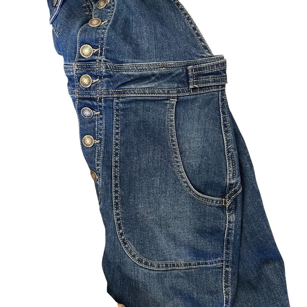FREE PEOPLE Alvin Flared Overall Y2K Retro Raw Hem Denim Blue Size 28 - Picture 10 of 15